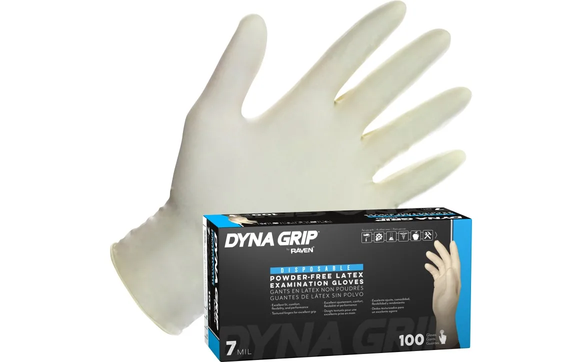 SAS Dyna Grip Latex Disposable Gloves, 7 mil