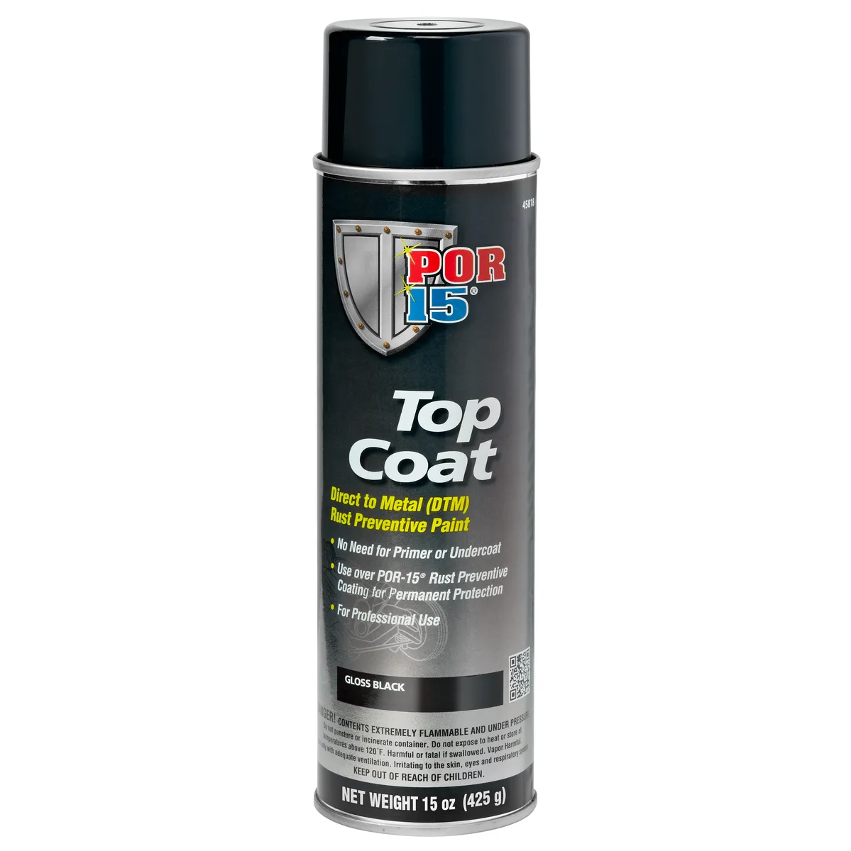 Couche de finition POR-15 Top Coat en aérosol 425 g, noir lustré