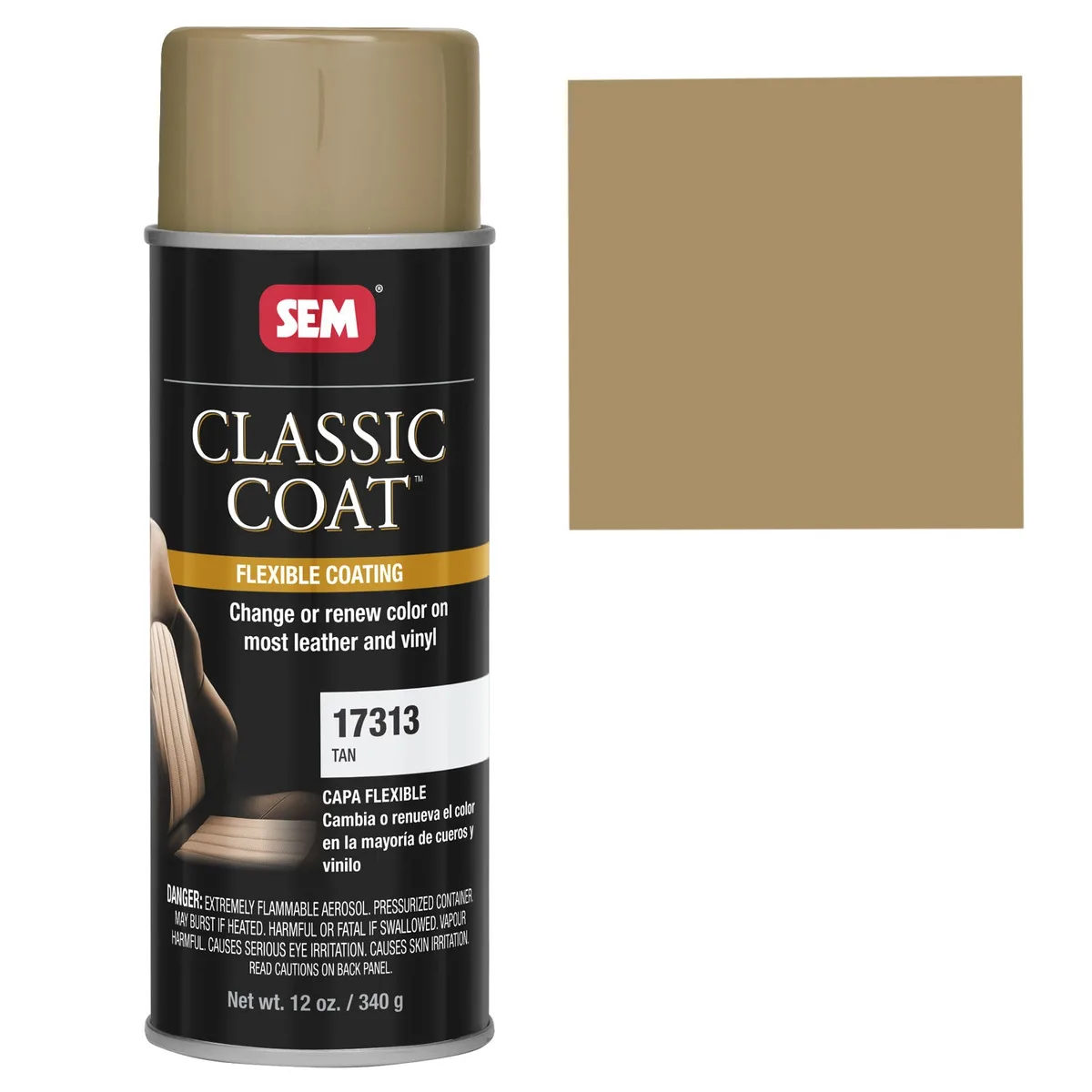 Peinture flexible pour cuir et vinyle SEM Classic Coat beige (Tan), aérosol